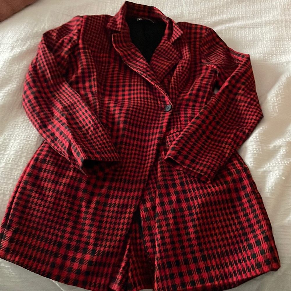 Zara red houndstooth blazer romper